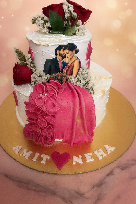 Two Tier Couple Photo Cake